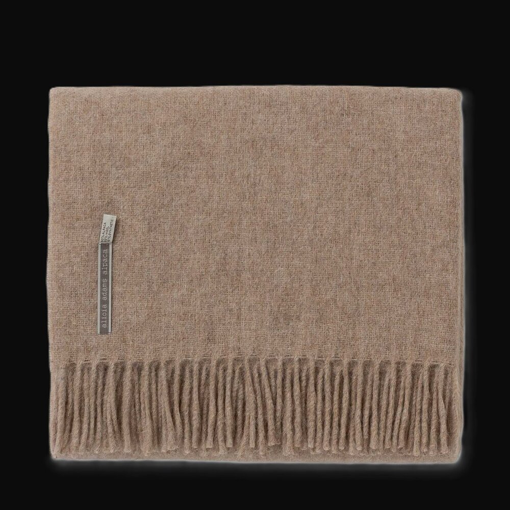 NEW W/TAGS Alicia Adams Alpaca Luxurious Taupe Oatmeal Fringe Patmos Large Throw
